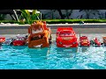 Disney Pixar Cars Falling Into Deep Pool Lightning McQueen Tow Mater Mack Sally Francesco