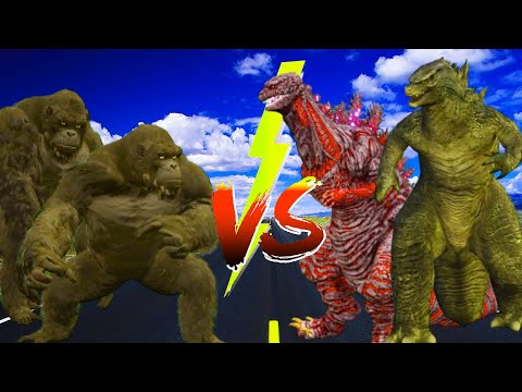 Godzilla team vs King Kong team Hulk team