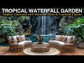 Tropical-inspired Courtyard Haven with Tranquil Waterfall Oasis, Bamboo & Teak Wood Furniture Charms