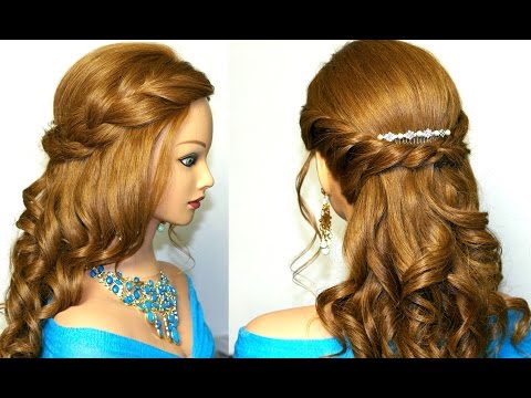 Curly prom hairstyle for medium long hair. Tutorial