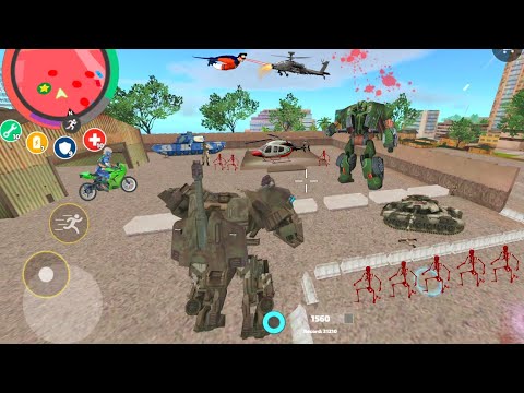 Rope Hero: Vice Town (Tank Transformer Fight Army Base) Big Gun With Big Monster Robot - Gameplay HD