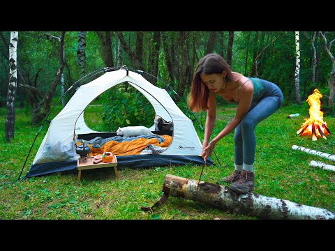 SOLO OVERNIGHT CAMPING IN THE WILDERNESS | TENT, CAMPFIRE & PEACEFUL NATURE ESCAPE