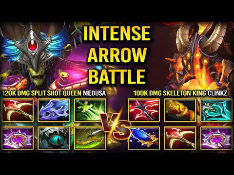 WTF 120K DAMAGE SPLIT SHOT QUEEN MEDUSA FACING AGAINST 100K DAMAGE SKELETON KING CLINKZ DOTA 2