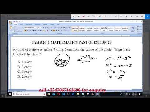 JAMB 2011 MATHEMATICS PAST QUESTION 29 Length of a Chord