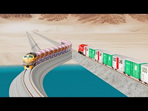 Impossible Rail Crossing Tracks vs Trains Crossing - Beamng Drive