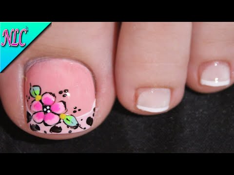 DISEÑO DE UÑAS PARA PIES FLOR Y ANIMAL PRINT CON FRANCÉS – FLOWERS NAIL ART – ANIMAL PRINT NAIL ART