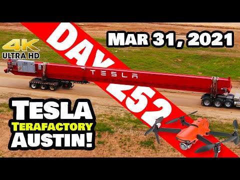 Tesla Gigafactory Austin 4K  Day 252 - 3/31/21 - Terafactory - OFFICIAL TESLA BRIDGE CRANE ON SITE!