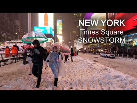 NYC Snowfall at Night ❄️ Times Square in a Winter Storm | Evening Walk 4K 60fps