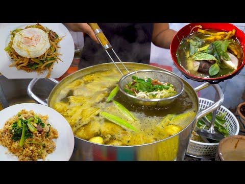 Fried Rice, Fried Short Noodle, Nom Banh Jok Sroas, & Soy Milk - Breakfast @ Toultompoung Market