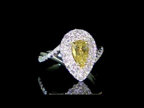 CGL Certified 1.00ct Pear Brilliant Cut Fancy Deep Yellow Diamond Ring