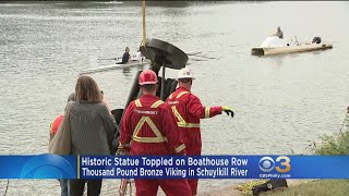 Crews Remove 1,000-Pound Historic Viking Statue Along Boathouse Row From Schuylkill River
