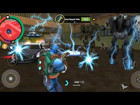 Rope hero vice town. fighting with electric gun.