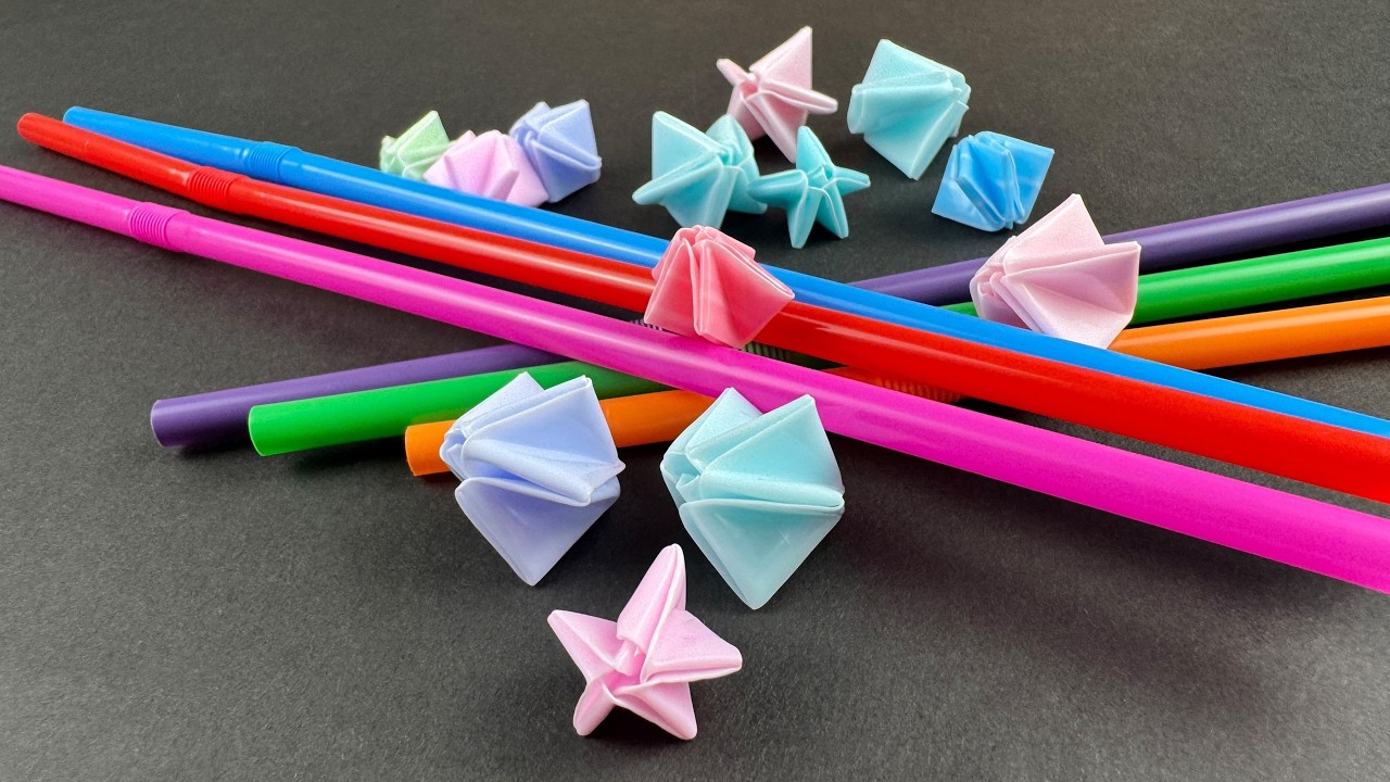 【簡単ストロー工作】ストロー1本で星の作り方💡How to make a straw star🌟#Star#スター#星#結び方#ヒンメリ#吸管#編#별#빨대#保存#스타#工作#結び方#ストロー#DIY