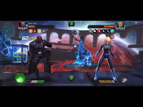 Nick Fury KOs Abyss Invisible Woman with 12% skill boost and three revives