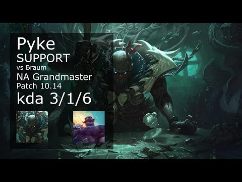 Pyke Support vs Braum - NA Grandmaster 3/1/6 Patch 10.14 Gameplay