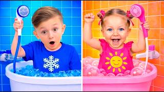 Download lagu Hot vs Cold: Eva and Niki Boys vs Girls Challenge with 10 Doors mp3