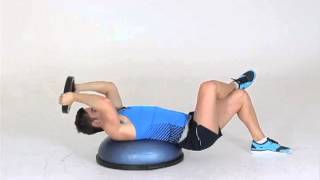 Weight Plate Oblique Pullover Crunch off Bosu with Foot on Opposite Knee exercise video thumbnail