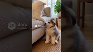 Puppy Gets Bullied by Cat… Until Mom Saves the Day 🥹🐾
