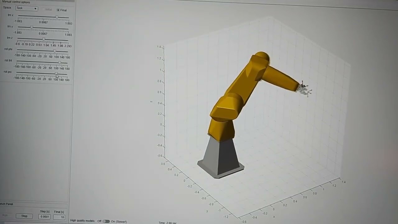 Task-space robot control simulated within a custom MATLAB GUI