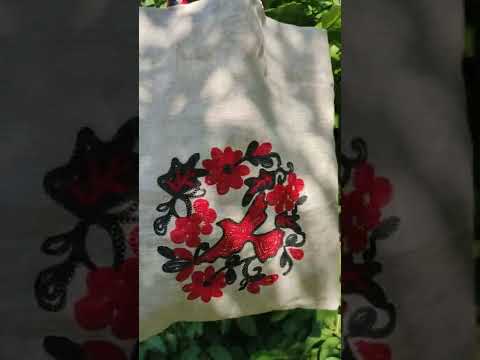 Сумка шопер з льону з вишивкою Птаха на калині - фото 1 - id-p1633179573