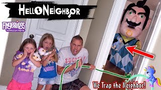 Hello Neighbor in Real Life! Fingerling Minis &amp; Plush Toy Scavenger Hunt! We Caught Him in a Trap!!!