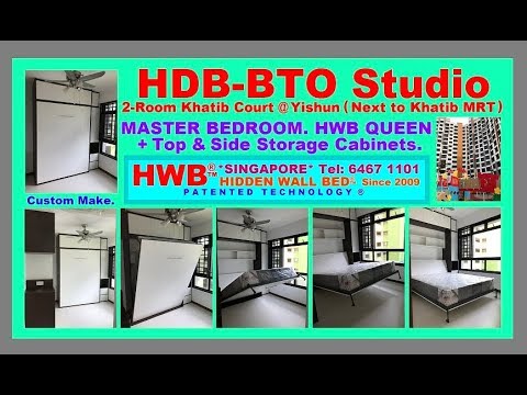 Wall Bed HDB-Studio 2Rm BTO MasterRm.HWB-QUEEN+Storage. Khatib Yishun.HWB HUB.EC.Hidden Bed