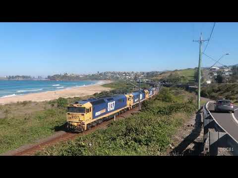 Great southern and Indian pacific on 1WB3 steel train/quad 81's at Bombo on 9333 empty grain train