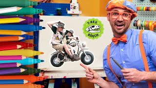 How To Draw The T-Rex Ranch | Draw with Blippi! | Kids Art Videos | Drawing Tutorial