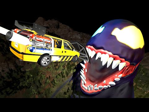 Jumping Cars into the mouth of a Giant Venom - BeamNG.Drive