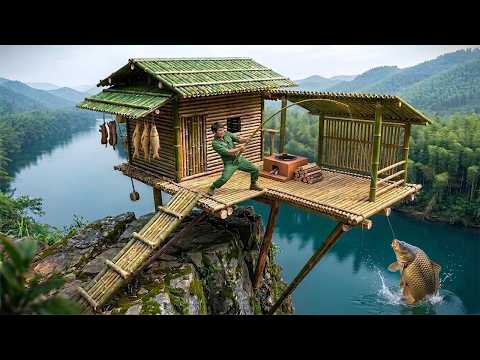 I Built a bamboo house, catching fish for food, living alone in the wilderness.