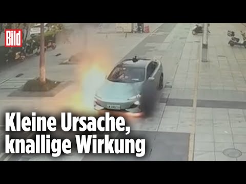CHINA: Elektro-Auto fängt plötzlich Feuer