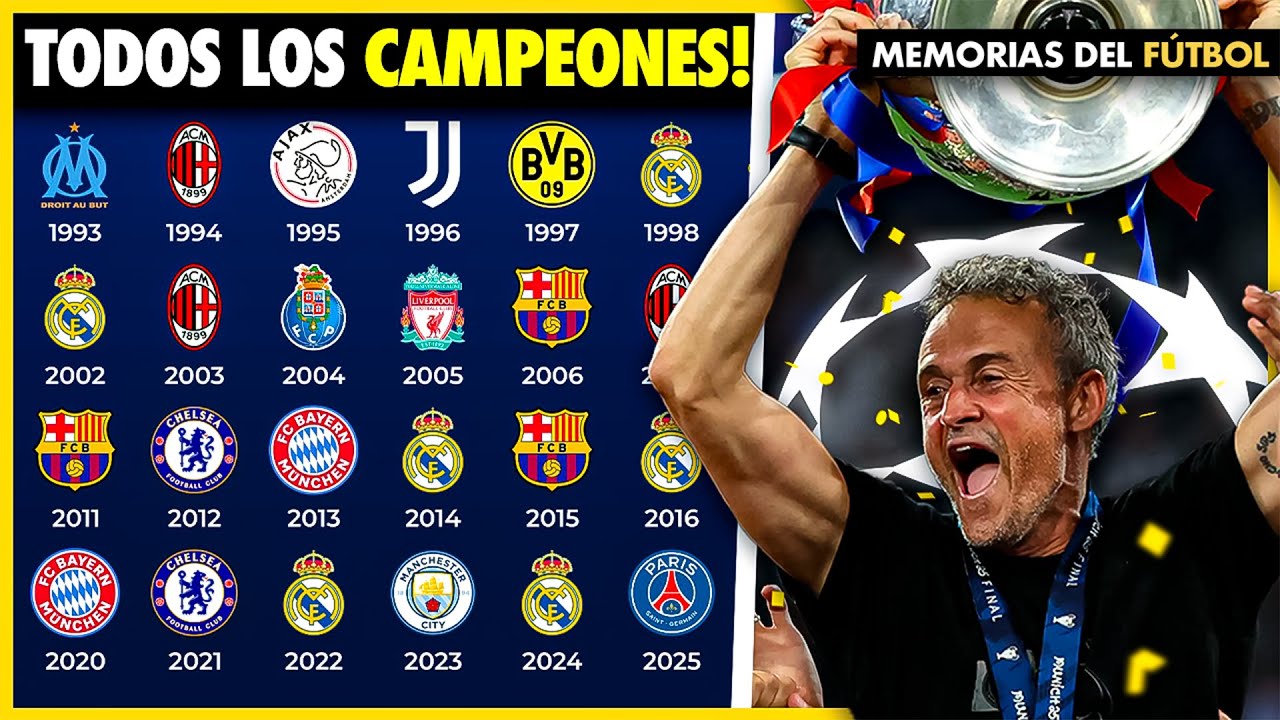 Todos los CAMPEONES de la CHAMPIONS LEAGUE (1993-2025) 🏆🌟