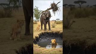 Heroic Elephant Rescues a Drowning Dad Lion! 🐘🦁 #shorts