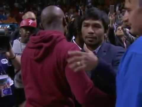Finally Manny Pacquiao Floyd Mayweather Meet Face to Face, Miami Heat Game January 27 2015