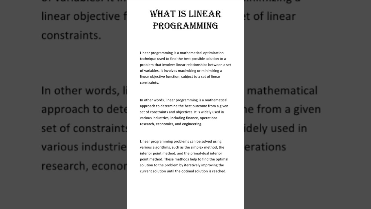 what is linear programming.