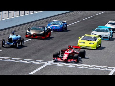 Ferrari F1 2018 vs All Bugatti Supercars - Oval Track