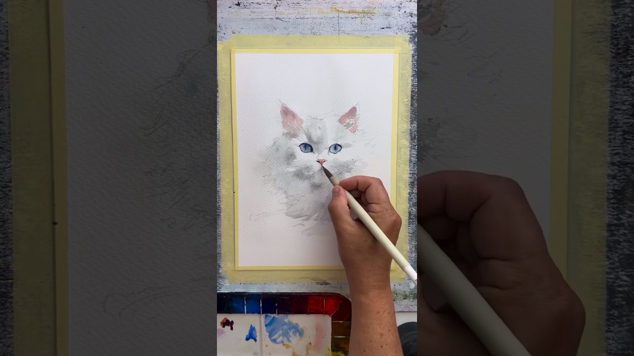 Blue-eyed white CAT watercolor