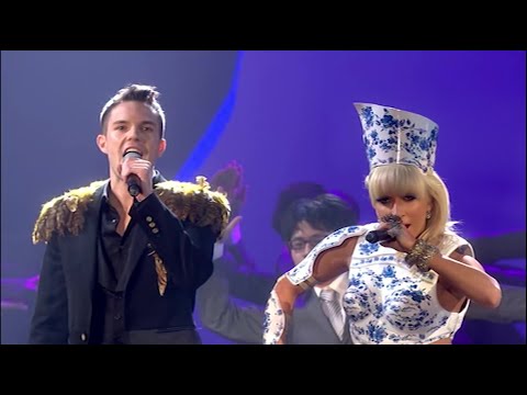 Lady Gaga performing with Pet Shop Boys and Brandon Flowers at the 2009 Brit Awards (HQ)