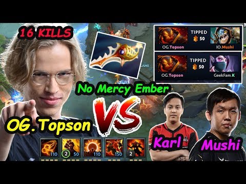 OG Topson [Ember Spirit] MIDLANE NO MERCY Divine Rapier Build vs Santino Mushi Dota 2 7.24b Gameplay