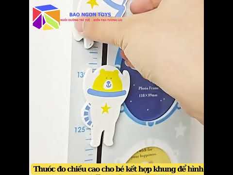 Bảng thước đo chiều cao treo tường bằng gỗ kết hợp khung để hình cho bé, món quà sinh nhật ý nghĩa cho bé từ 1 đến 10 tuổi - BAO NGON TOYS - DG329