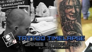 Tattoo Time Lapse - James Strickland - Tattoos Black and Grey Huntress Holding Snake