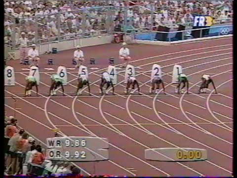 FINALE DU 100 METRES HOMMES DES JEUX OLYMPIQUES DE BARCELONE EN 1992