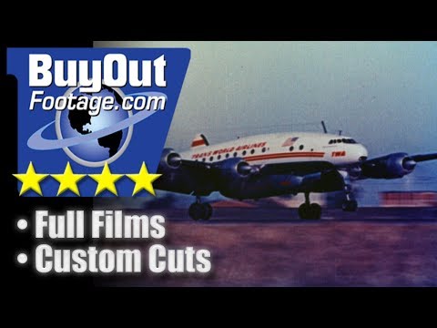 TWA Lockheed Constellation Prop Airplane Lands in New York 1957 Stock Video