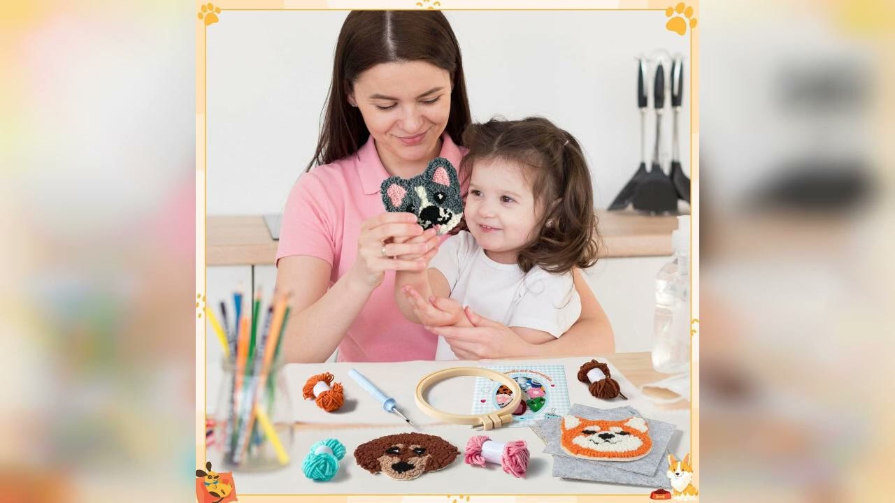 Review: WATINC Puppy Punch Needle Coaster Kit - 6 Patterns Dog Punch Needle Embroidery Craft K...