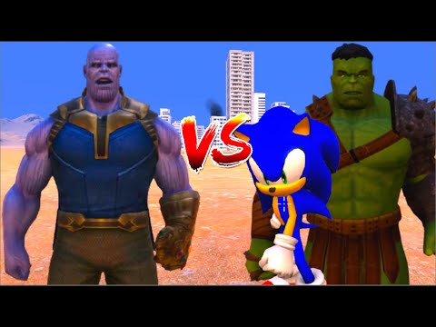 100 Thanos vs 1000 Sonic and 1000 Hulk (Marvel vs Marvel)