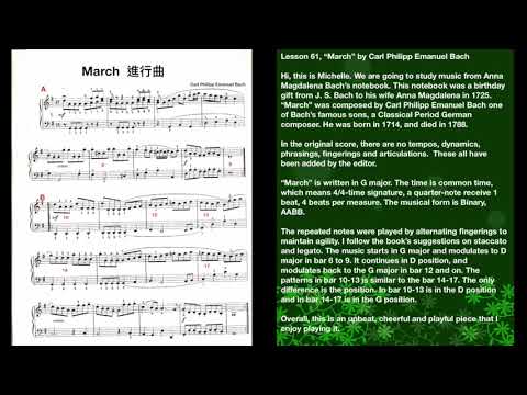 Free Piano Lesson (61), March by CPE Bach, Michelle Lin Piano Studio Presents