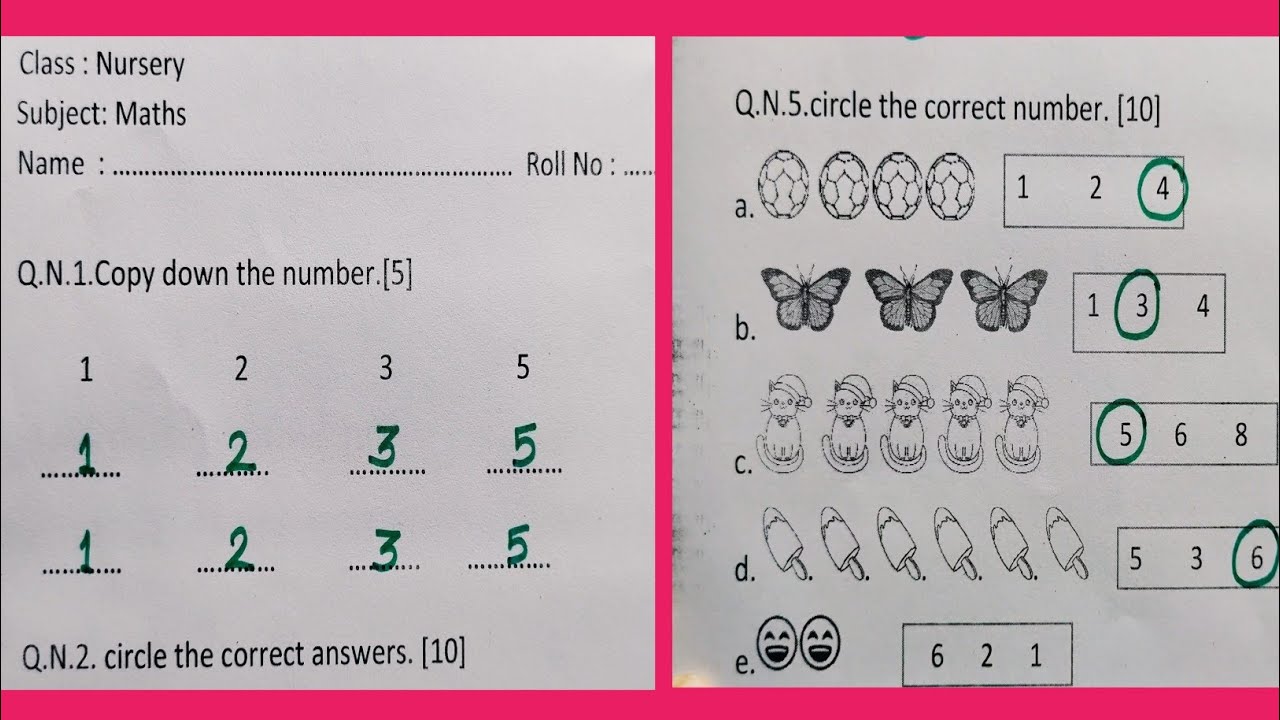 Nursery Maths Questions paper | Maths worksheets of Nursery | Nursery Worksheets | Eng Teach