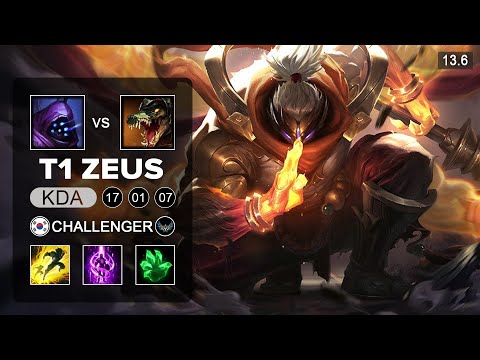 T1 Zeus Jax vs Renekton Top - KR Challenger - Patch 13.6 Season 13