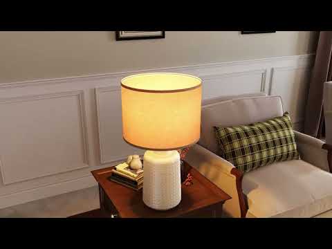 23'' Vintage Bohemian-Style White Cylindrical Table Lamp
