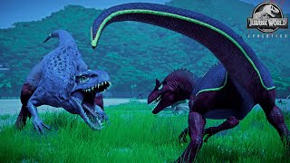 Captain I-Rex America vs Spidey Allosaurus & Devil Trex Dinosaurs Battle in Jurassic World Evolution